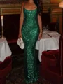 Sheath Square Sequin Floor-Length Prom Dress
