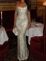 Sheath Square Sequin Floor-Length Prom Dress