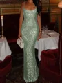 Sheath Square Sequin Floor-Length Prom Dress