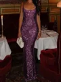 Sheath Square Sequin Floor-Length Prom Dress