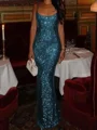 Sheath Square Sequin Floor-Length Prom Dress