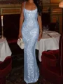 Sheath Square Sequin Floor-Length Prom Dress