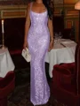 Sheath Square Sequin Floor-Length Prom Dress