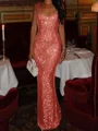 Sheath Square Sequin Floor-Length Prom Dress