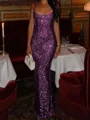Sheath Square Sequin Floor-Length Prom Dress