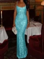 Sheath Square Sequin Floor-Length Prom Dress