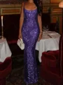 Sheath Square Sequin Floor-Length Prom Dress