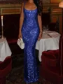 Sheath Square Sequin Floor-Length Prom Dress