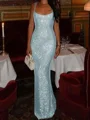Sheath Square Sequin Floor-Length Prom Dress