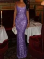 Sheath Square Sequin Floor-Length Prom Dress