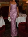 Sheath Square Sequin Floor-Length Prom Dress