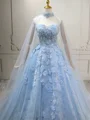 A-line Sweetheart Appliques Lace Sweep Train Tulle Corset Prom Dress