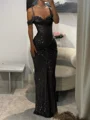 Sheath Cold Shoulder Pleated Floor-Length Prom Dress
