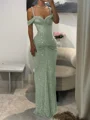 Sheath Cold Shoulder Pleated Floor-Length Prom Dress