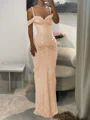 Sheath Cold Shoulder Pleated Floor-Length Prom Dress