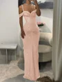 Sheath Cold Shoulder Pleated Floor-Length Prom Dress