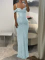 Sheath Cold Shoulder Pleated Floor-Length Prom Dress