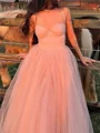 A-line Spaghetti Straps Floor-Length Tulle Prom Dress