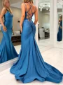 Mermaid V-neck Pleated Court Train Jersey Prom Dress