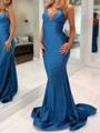 Mermaid V-neck Pleated Court Train Jersey Prom Dress