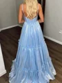 A-line V-neck Pleated Sweep Train Other Corset Prom Dress