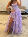 A-line Straight Beading Sweep Train Chiffon Corset Prom Dress