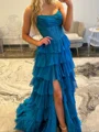 A-line Straight Beading Sweep Train Chiffon Corset Prom Dress