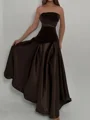 A-line Straight Pleated Floor-Length Satin Corset Prom Dress
