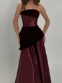 A-line Straight Pleated Floor-Length Satin Corset Prom Dress