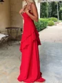 Sheath Spaghetti Straps Cascading Ruffles Sweep Train Chiffon Prom Dress