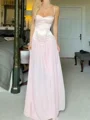 A-line Spaghetti Straps Pleated Floor-Length Chiffon Corset Prom Dress