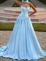 A-line Straight Pleated Sweep Train Stretch Crepe Prom Dress