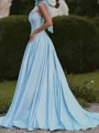 A-line Straight Pleated Sweep Train Stretch Crepe Prom Dress