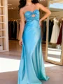 Sheath Sweetheart Pleated Sweep Train Silk Like Satin Prom Dress