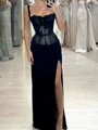Sheath Square Appliques Lace Floor-Length Stretch Crepe Corset Prom Dress