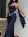 Sheath Scoop Rhinestone Floor-Length Silk Like Satin Corset Prom Dress