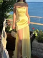 Sheath Straight Sweep Train Silk Like Satin Corset Prom Dress