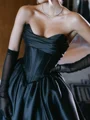 A-line Sweetheart Pleated Chapel Train Satin Corset Prom Dress