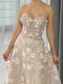 A-line Sweetheart Appliques Lace Sweep Train Tulle Corset Prom Dress