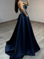 A-line Sweetheart Beading Sweep Train Satin Corset Prom Dress