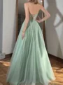 A-line Sweetheart Rhinestone Floor-Length Tulle Corset Prom Dress