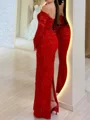 Sheath Off-the-Shoulder Long Sleeves Appliques Lace Floor-Length Lace Corset Prom Dress
