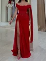 Sheath Off-the-Shoulder Pleated Sweep Train 30D Chiffon Corset Prom Dress