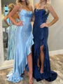 Sheath Straight Sequin Sweep Train Corset Prom Dress