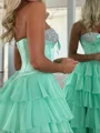 A-line Sweetheart Cascading Ruffles Sweep Train Chiffon Corset Prom Dress
