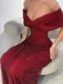 Sheath Off-the-Shoulder Sequin Floor-Length Corset Prom Dress