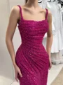Sheath Square Sequin Sweep Train Corset Prom Dress