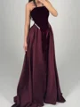A-line Straight Ruffles Floor-Length Velvet Prom Dress