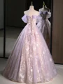 A-line Off-the-Shoulder Appliques Lace Floor-Length Lace Prom Dress