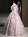 A-line Off-the-Shoulder Appliques Lace Floor-Length Lace Prom Dress